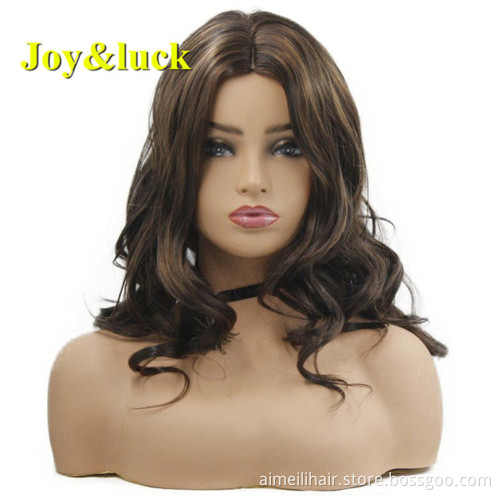 24inch Long Wave Wig Ombre Brown Synthetic Wigs for Women Wave Hair Wig Cosplay or Party African Black Hair Style